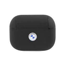 BMW Coque AirPods Pro 2 Noir Cuir Véritable Logo Argent