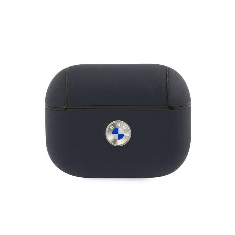 BMW coque AirPods Pro marine cuir véritable logo argent BMW coque AirPods Pro marine cuir véritable logo argent