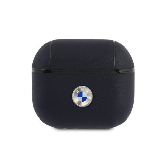 BMW Coque AirPods 3 Marine Cuir Véritable Logo Argent