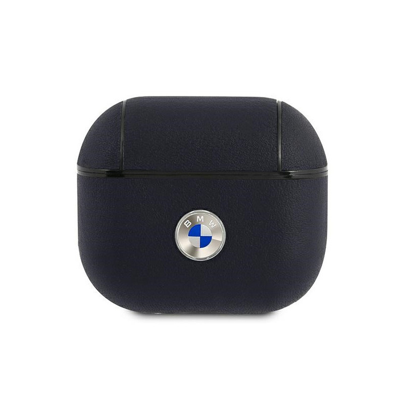 BMW Coque AirPods 3 Marine Cuir Véritable Logo Argent