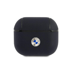 BMW Coque AirPods 3 Marine Cuir Véritable Logo Argent
