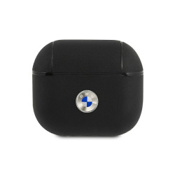 BMW Coque AirPods 3 Noir Cuir Véritable Logo Argent