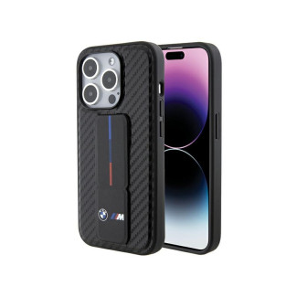 BMW Coque noire rigide avec support Grip pour iPhone 15 Pro 6.1
