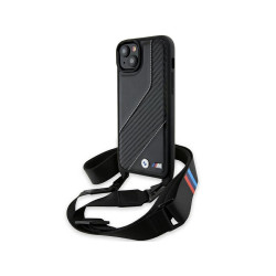 BMW Coque rigide noire M +bande carbone pour iPhone 14 Plus/15+ 6.7
