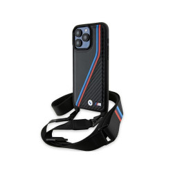 BMW Coque noire M Edition avec lignes tricolores pour iPhone 15 Pro 6.1