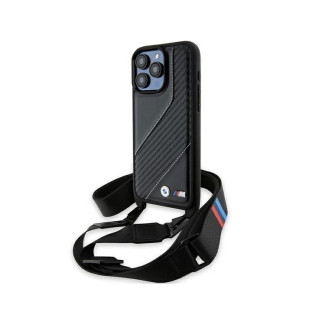BMW Coque noire M Edition avec bande en carbone pour iPhone 15 Pro 6.1