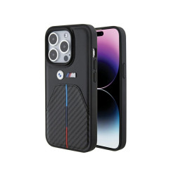 BMW Coque noire estampée avec bandes tricolores pour iPhone 15 Pro 6.1
