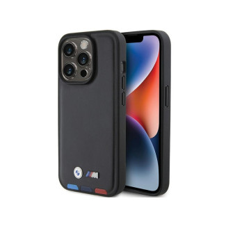 BMW iPhone 15 Pro 6.1 schwarz Leder Stamp Tricolor