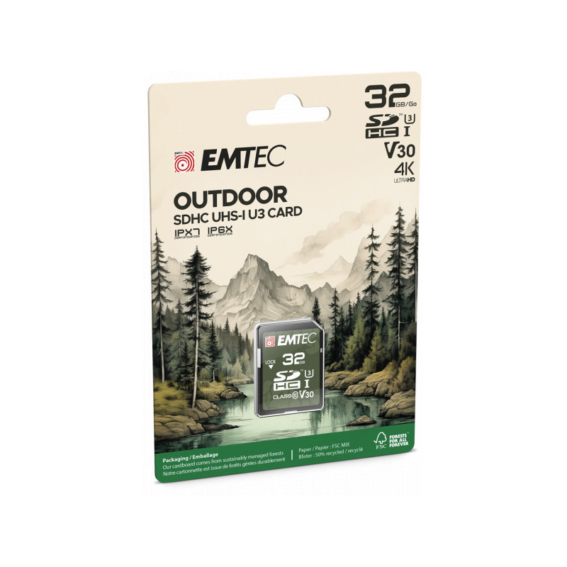 Emtec SDHC 32Go UHS-I U3 V30 4K OUTDOOR IPX6 IPX7 Emtec SDHC 32Go UHS-I U3 V30 4K OUTDOOR IPX6 IPX7