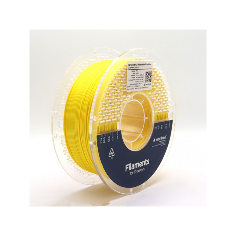 Gembird High Speed PLA Filament 1.75mm 1kg jaune - 3DP-PLA1.75HY-01-Y Gembird High Speed PLA Filament 1.75mm 1kg jaune - 3DP-PLA1.75HY-01-Y