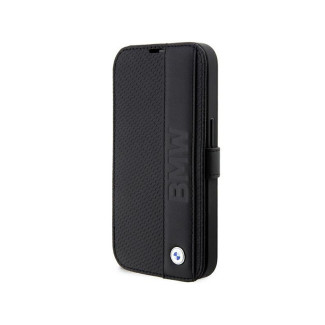 BMW Housse en cuir noire pour iPhone 14 Pro Max Texturé&Rayures