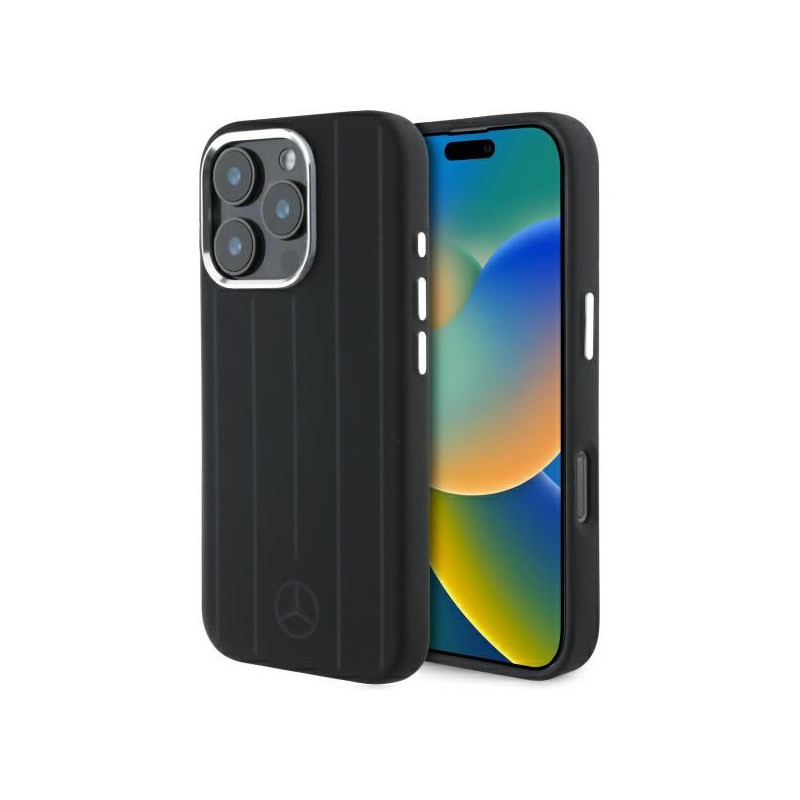 Mercedes iPhone 16 Pro Max black hardcase Silicone Vertical Tonal Stripes Mercedes iPhone 16 Pro Max black hardcase Silicone Vertical Tonal Stripes