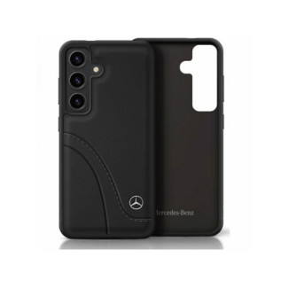 Mercedes Samsung Galaxy S25 Black Leather Curved Stitches Case