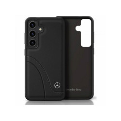 Mercedes Samsung Galaxy S25 Black Leather Curved Stitches Case