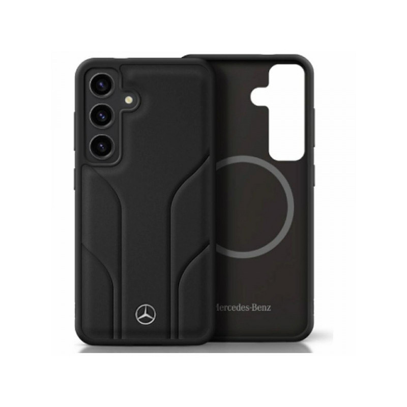 Mercedes Samsung Galaxy S25+ Black Leather Debossed Lines MagSafe Case Mercedes Samsung Galaxy S25+ Black Leather Debossed Lines MagSafe Case