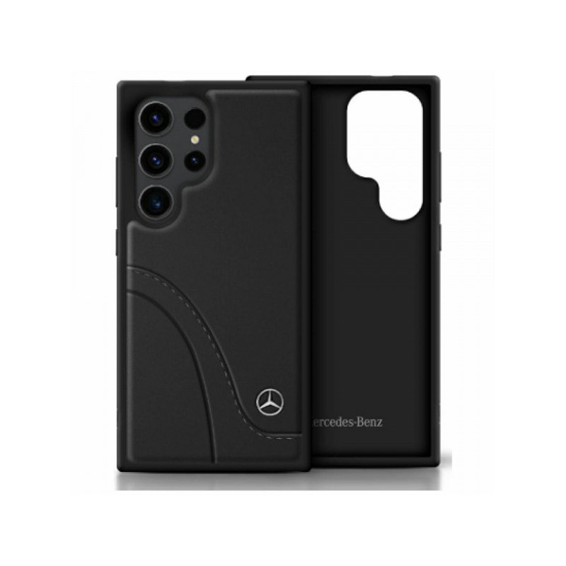 Mercedes Samsung Galaxy S25 Ultra Black Leather Curved Stitches Case Mercedes Samsung Galaxy S25 Ultra Black Leather Curved Stitches Case