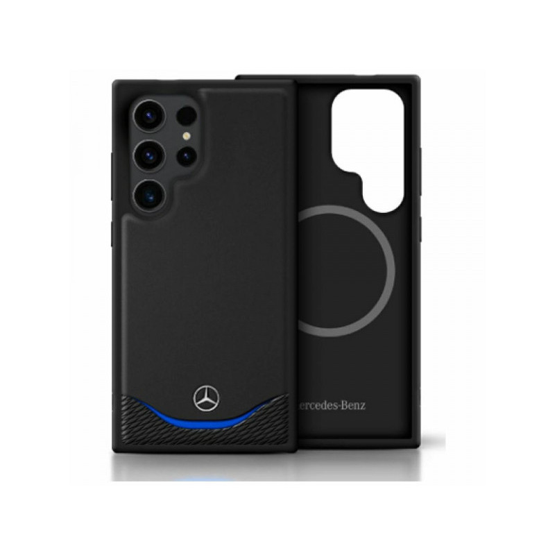 Mercedes Samsung S25 Ultra Black Leather Contras. Blue Horiz. Curve MagSafe