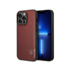 Mercedes iPhone 14 Pro Red Hardcase Leather Wave Pattern