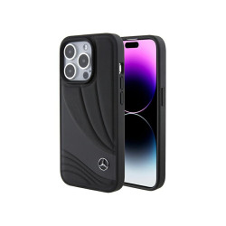 Mercedes iPhone 15 Pro Max Black Hardcase Leather Wave Pattern