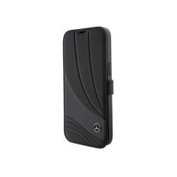 Mercedes iPhone 15 Pro Black Bookcase Leather Wave Pattern