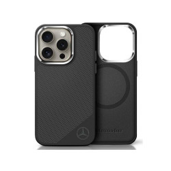 Mercedes iPhone 16 Pro black hardcase Silicone Tonal Logo Wood Pattern MagS
