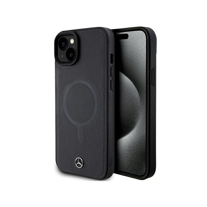 Mercedes iPhone 14 Plus/15 Plus Black Hardcase Smooth Leather MagSafe