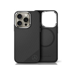 Mercedes iPhone 16 Pro Max black hardcase Silicone Tonal Logo Wood Pattern