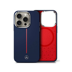 Mercedes iPhone 16 Pro Max navy hardcase Silicone Red Stripe MagSafe