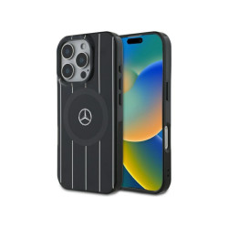 Mercedes iPhone 16 Pro Max black hardcase MB Double Layer Crossed Line MagS