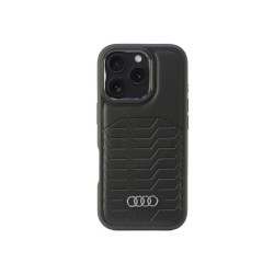 Audi Coque rigide en cuir synthétique noire MagSafe pour iPhone 16 Pro