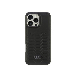 Audi Coque rigide en cuir synthétique noire MagSafe pour iPhone 16 Pro Max