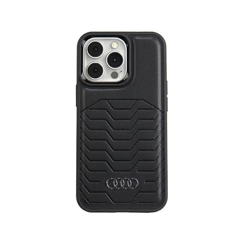 Audi Coque rigide en cuir synthétique noire MagSafe pour iPhone 13/13 Pro Audi Coque rigide en cuir synthétique noire MagSafe pour iPhone 13/13 Pro