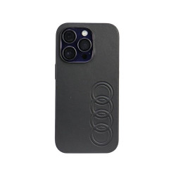 Audi Coque rigide en cuir synthétique noire pour iPhone 14 Pro