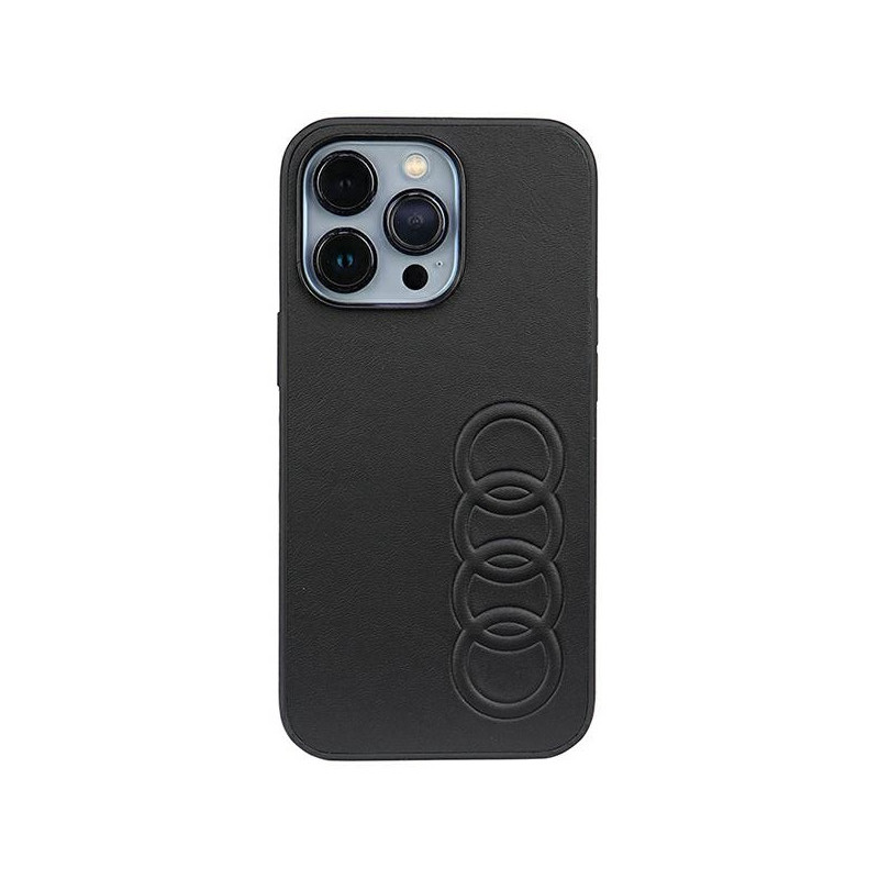 Audi Coque rigide en cuir synthétique noire pour iPhone 13/13 Pro Audi Coque rigide en cuir synthétique noire pour iPhone 13/13 Pro