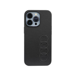 Audi Coque rigide en cuir synthétique noire pour iPhone 13/13 Pro