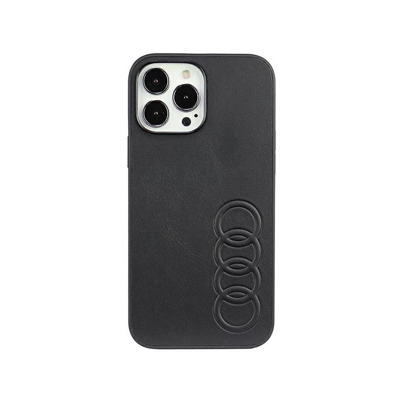 Audi Coque rigide en cuir synthétique noire pour iPhone 13 Pro Max Audi Coque rigide en cuir synthétique noire pour iPhone 13 Pro Max