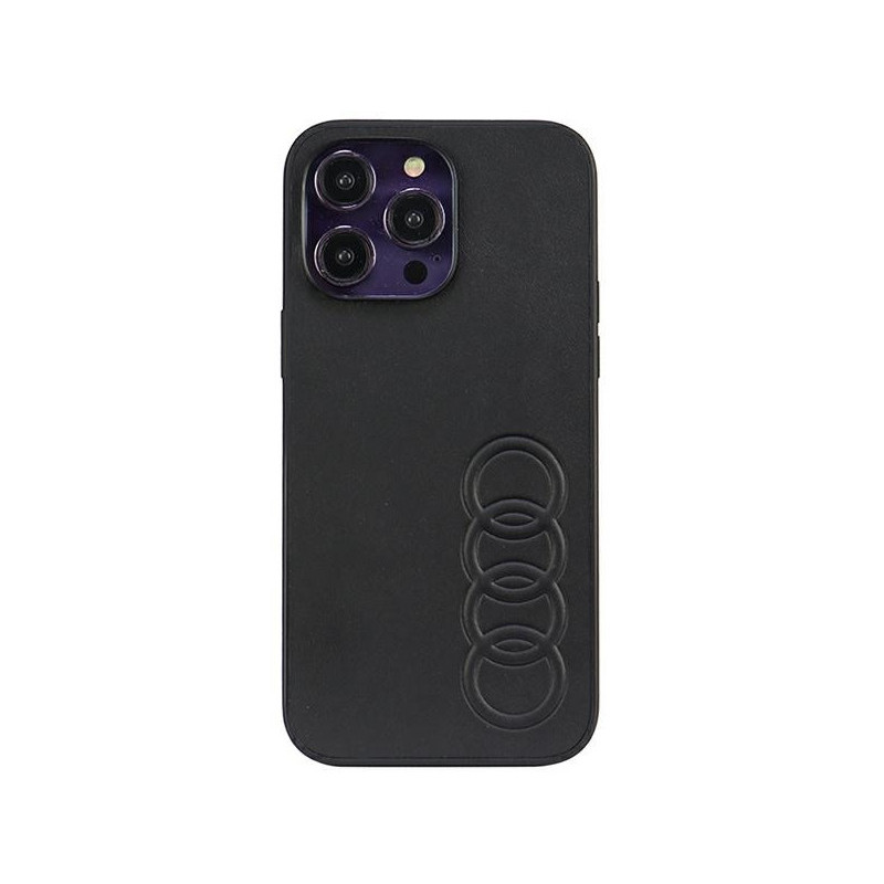 Audi Coque rigide en cuir synthétique noire pour iPhone 14 Pro Max