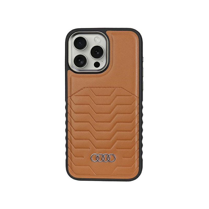Audi Coque rigide en cuir synthétique marron MagSafe pour iPhone 14 Pro Audi Coque rigide en cuir synthétique marron MagSafe pour iPhone 14 Pro