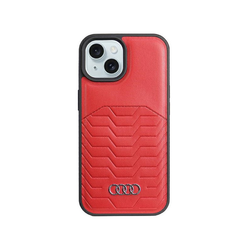 Audi Coque rigide cuir synthétique rouge MagSafe pour iPhone 14 Plus/15 Plu Audi Coque rigide cuir synthétique rouge MagSafe pour iPhone 14 Plus/15 Plu