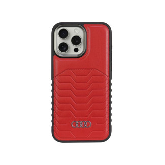 Audi Coque rigide en cuir synthétique rouge MagSafe pour iPhone 15 Pro Max