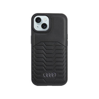 Audi Coque rigide cuir synthétique noir MagSafe pour iPhone 14 Plus/15 Plus