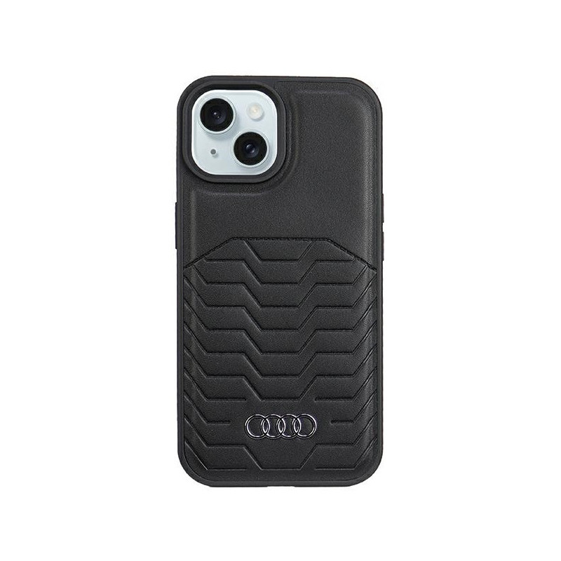 Audi Coque rigide cuir synthétique noir MagSafe pour iPhone 14 Plus/15 Plus