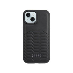 Audi Coque rigide cuir synthétique noir MagSafe pour iPhone 14 Plus/15 Plus