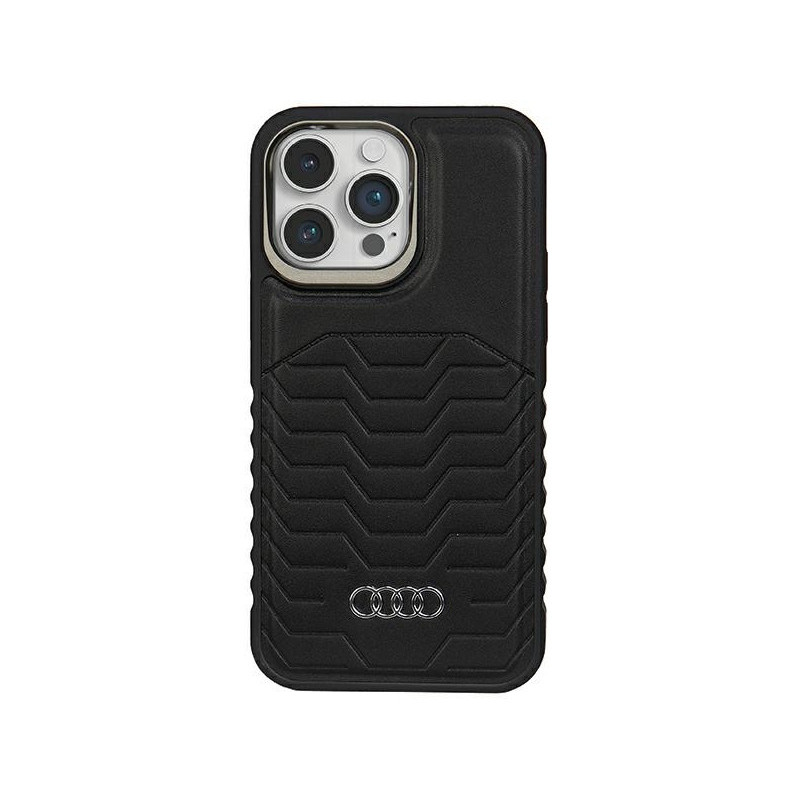 Audi Coque rigide en cuir synthétique noire MagSafe pour iPhone 14 Pro Max