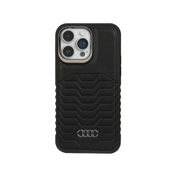 Audi Coque rigide en cuir synthétique noire MagSafe pour iPhone 14 Pro Max