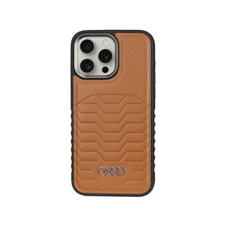 Audi Coque rigide en cuir synthétique marron MagSafe pour iPhone 14 Pro Max