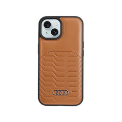 Audi Coque cuir synthétique marron MagSafe pour iPhone 14/15 Plus