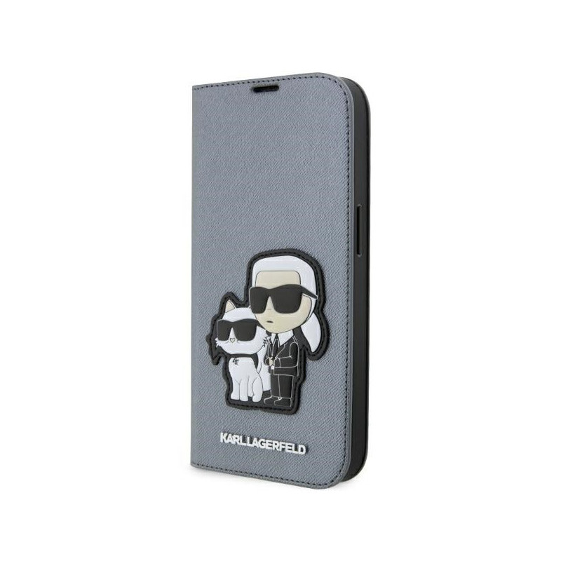 Karl Lagerfeld iPhone 14 Pro Max bookcase silver Saffiano Karl & Choupet