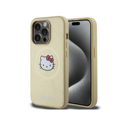 Hello Kitty iPhone 15 Pro Max Gold Hardcase Leather Kitty Head MagSafe