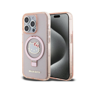 Hello Kitty iPhone 15 Pro Pink Hardcase Ring Stand Glitter Electrop Logo Ma